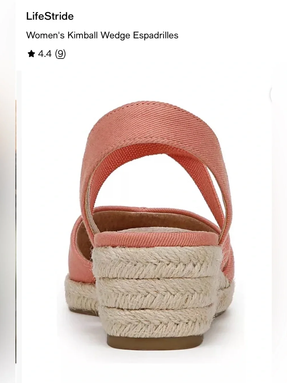 NWOT LifeStride Women's Kimball Wedge Espadrilles Coral Pink